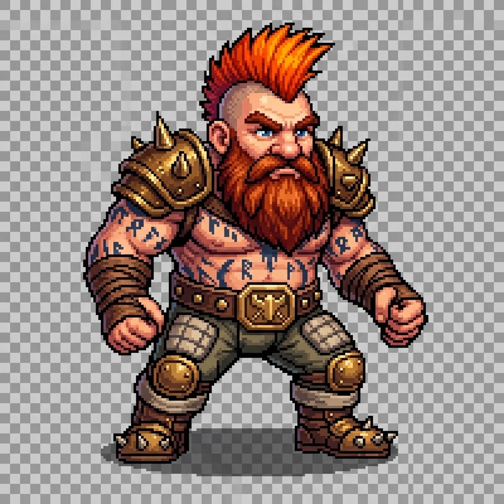 Pixel-art Troll Slayer character